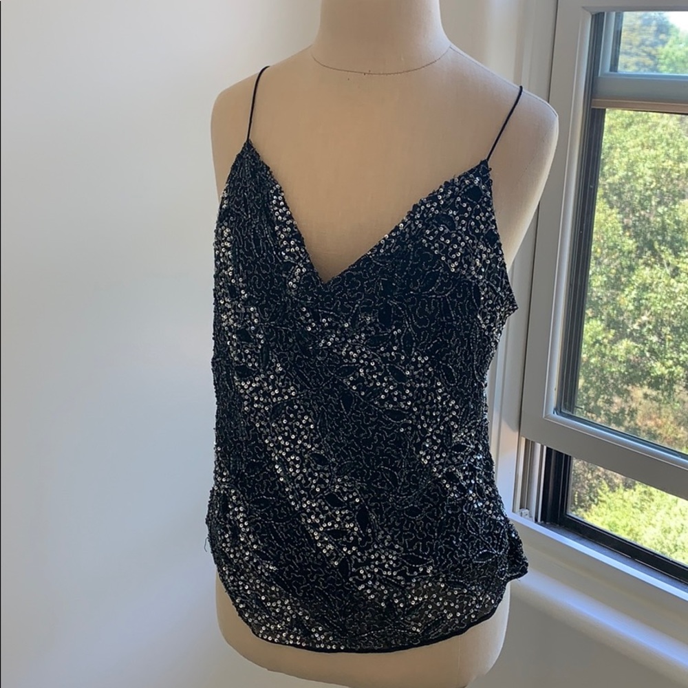 Rickie Freeman x Teri Jon Black Sequin Top